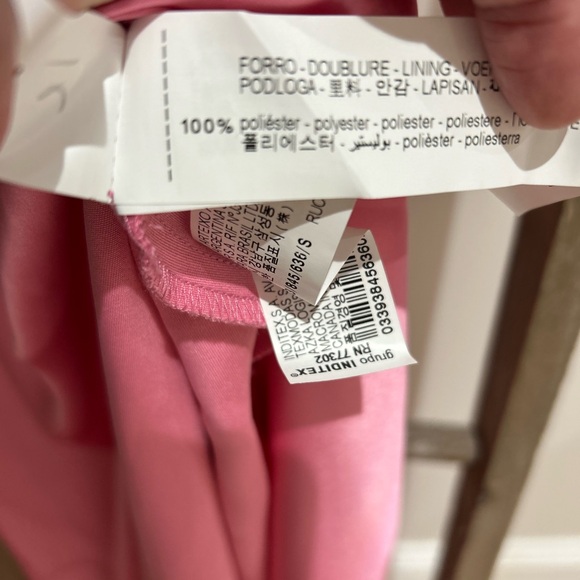 Zara Spaghetti Strap Pink Satin Slip Maxi Dress Side Slit Buttons Women’s S NWT - Picture 9 of 9